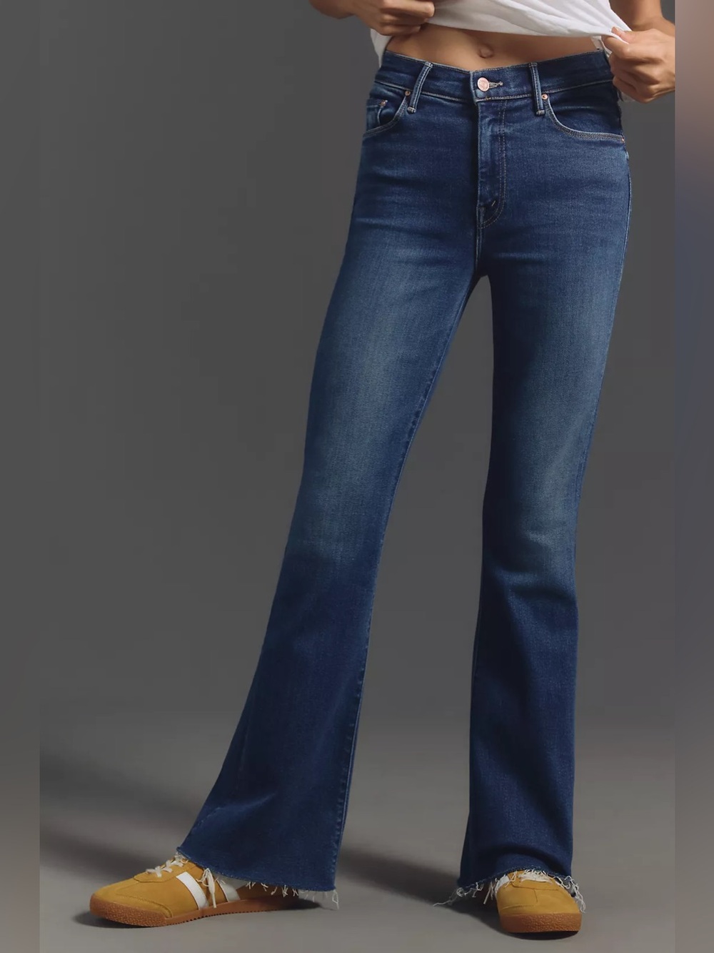 Mother Weekender Fray High-Rise Dark Blue Flare Jeans Take It Easy Size 28
